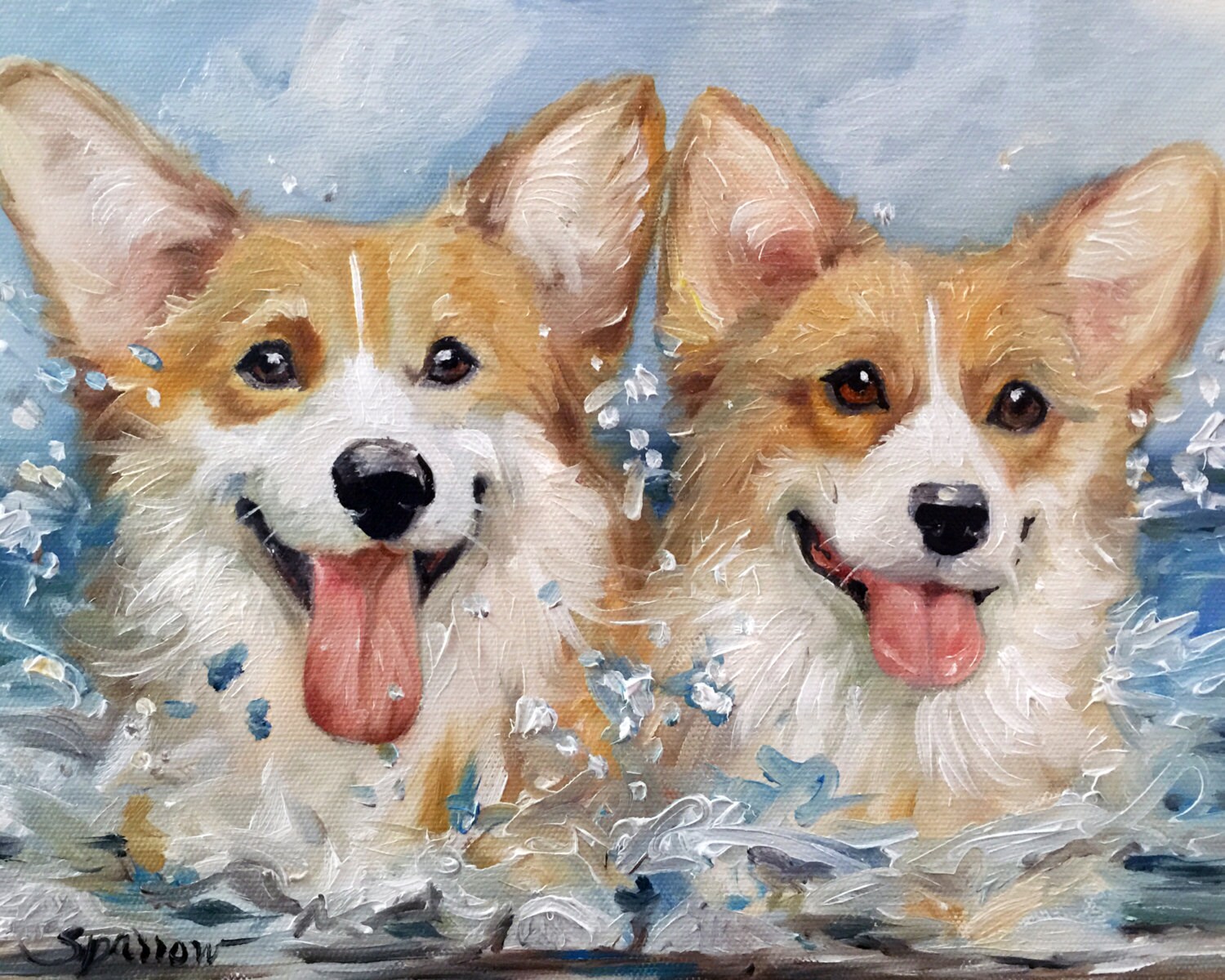 PRINT Pembroke Welsh Corgi Dog Art beach summer Ocean