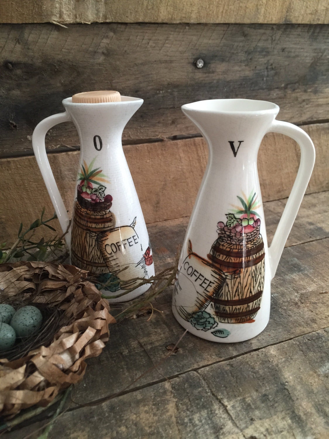 Vintage Ceramic Oil And Vinegar Set Mid Century Kitsch COFFEE TIME