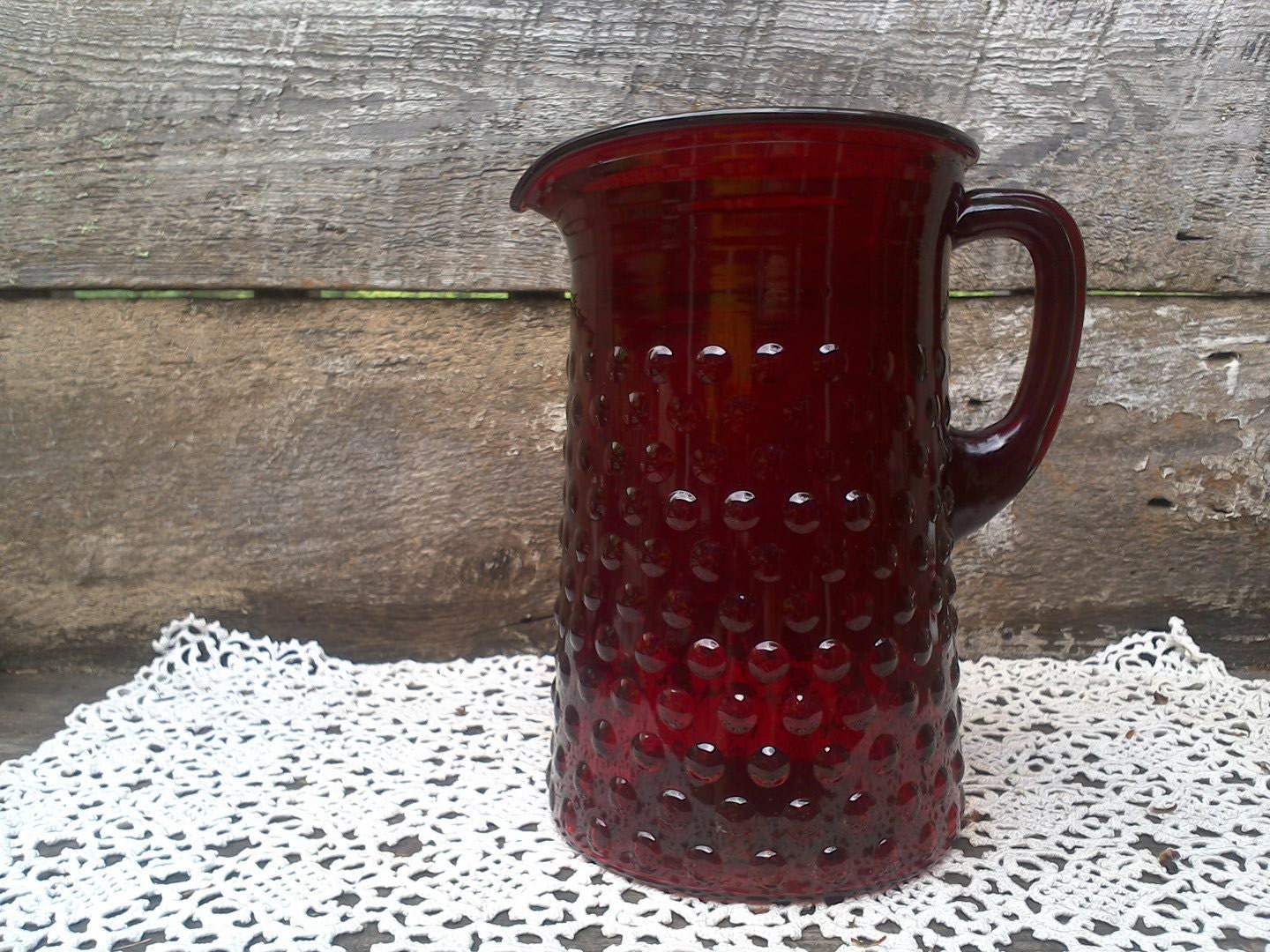 Red Knobnail Glass Pitcher Ruby Red Anchor Hocking 8