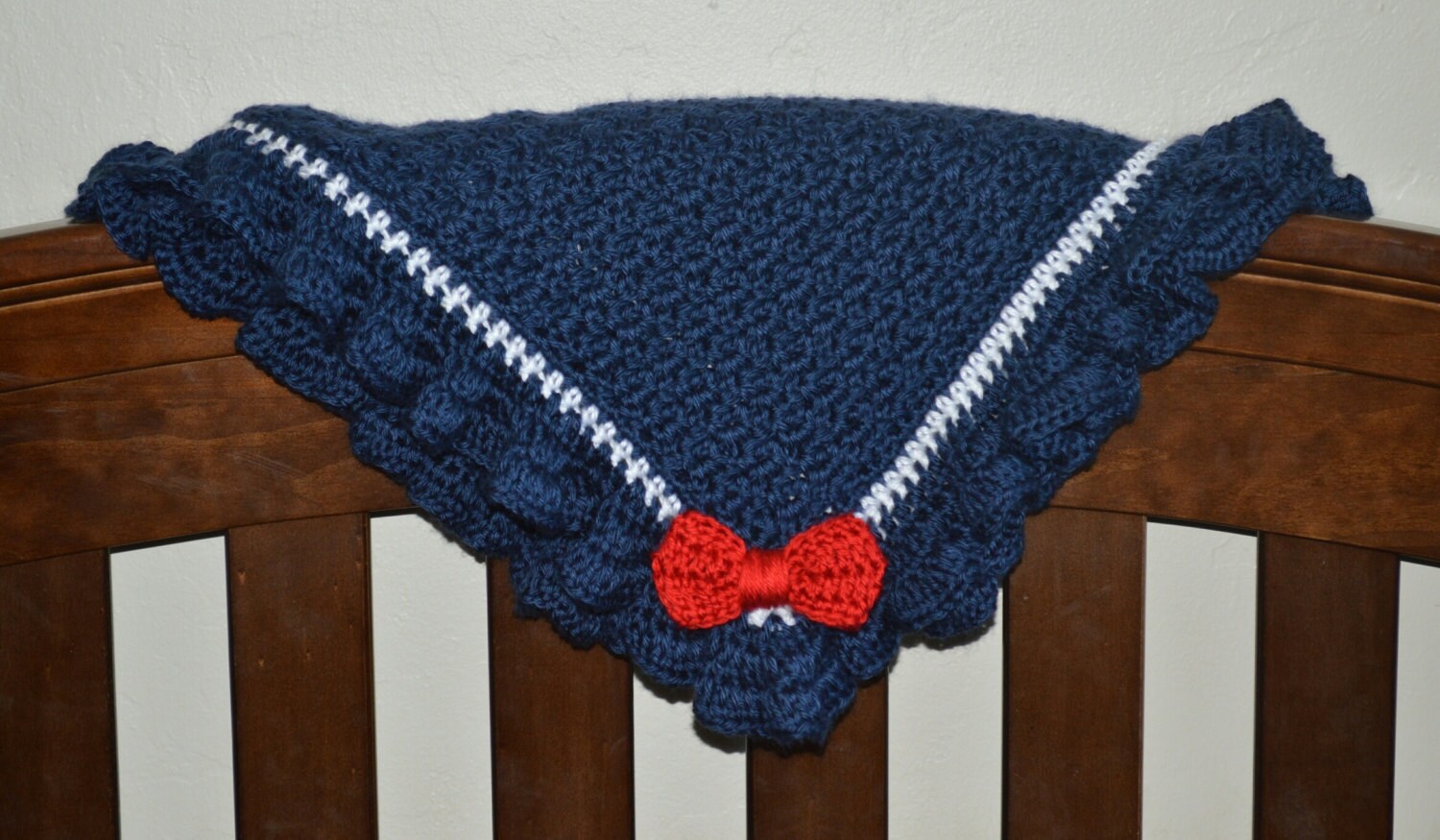 Nautical Bow Crochet Baby Blanket Toddler Blanket Baby