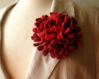 Felted flower brooch red Hand felted Dahlia flower brooch Felt brooch Merino wool brooch Felt jewelry Ready to ship