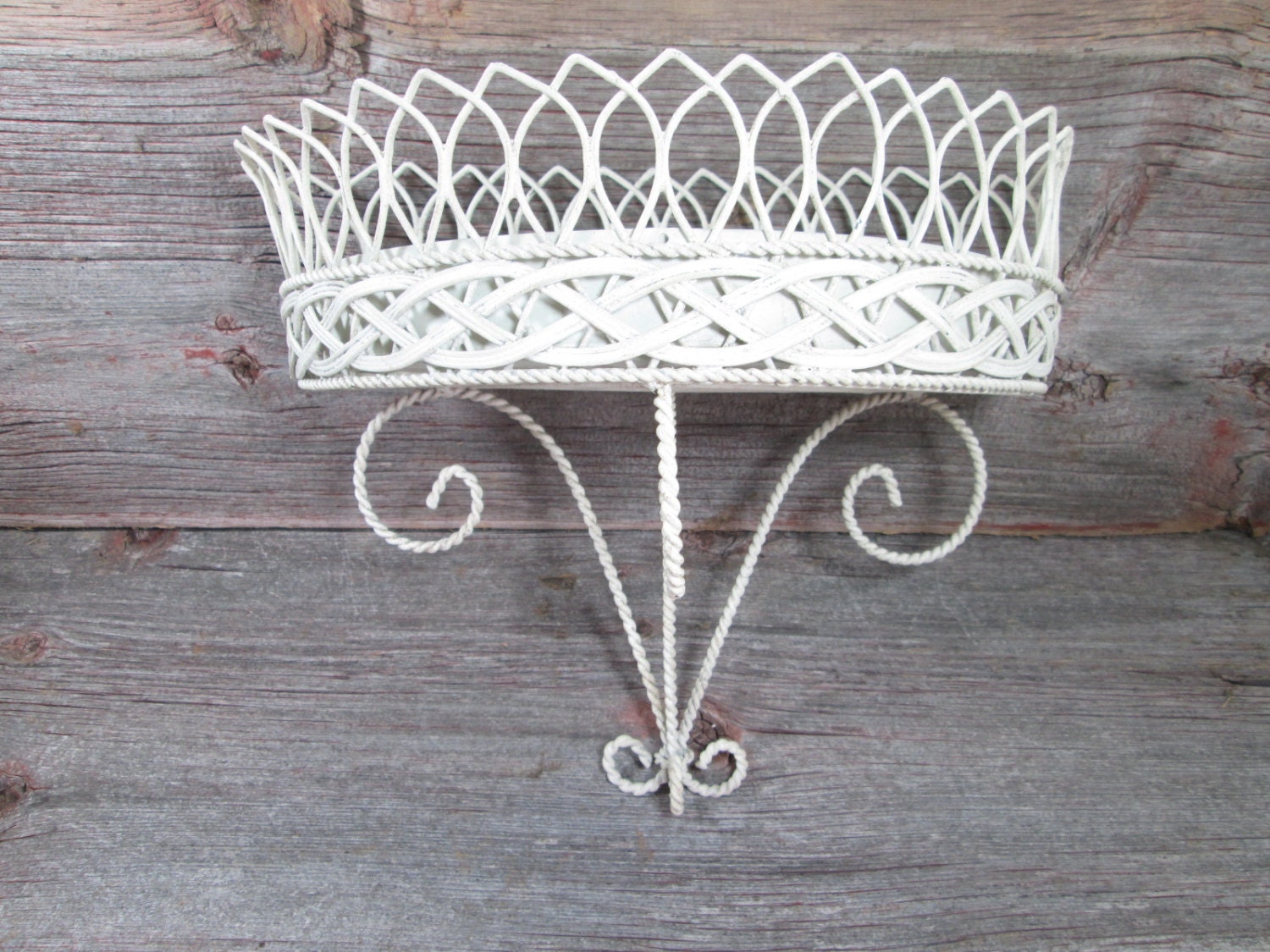 Vintage Scroll Metal Wall Shelf Cream French Country