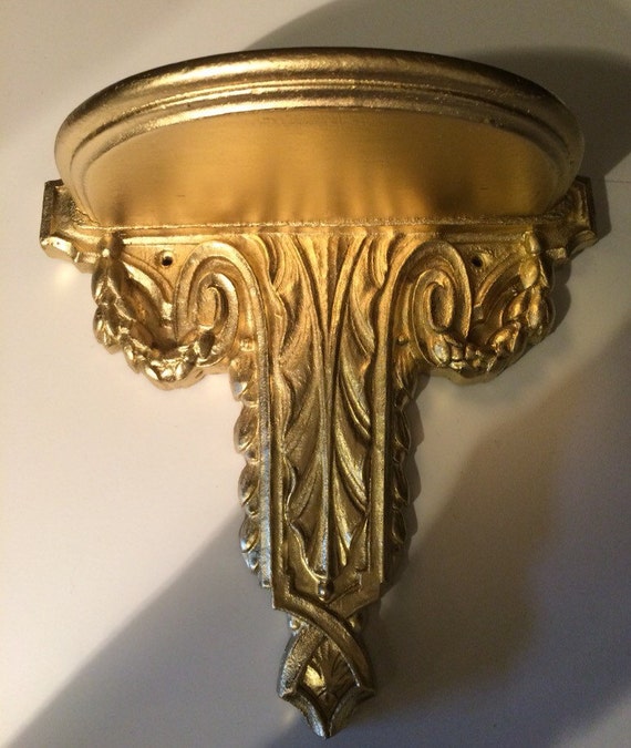 Small Gilt Wall Sconce with Shelf by Syroco Wood 1940s on Small Sconce Shelf id=99435