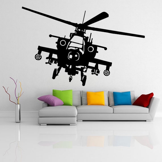 Vinyl Wall Decal Army Helicopter Design / War Machine Art