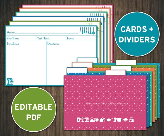 Editable recipe cards divider 4x6 Recipe cards printable