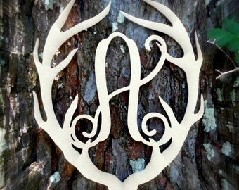 Deer Antler Monogram, Wooden Letter, Door Hanger, Unfinished, Wall Art