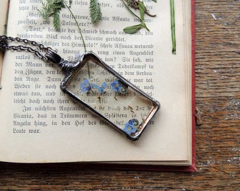 Wish Necklace, forgets me nots,dandelion, terrarium necklace, botanical,science jewelry ,natural specimen ,real plant jewelry