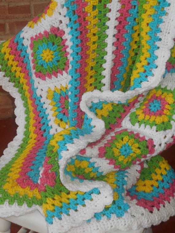 Granny square stripe blanket throw 50x50 by QuailCreekCreations