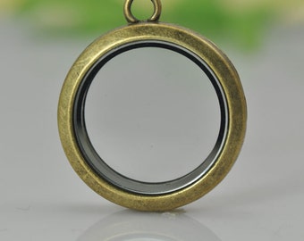1pcs Antique Brass Glass Picture/ Photo Locket Frame Pendant , Photo Box Charms Pendant, (Fits 25mm on inside)