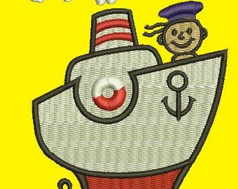 boat and sailor, 3 sizes - Machine Embroidery Design