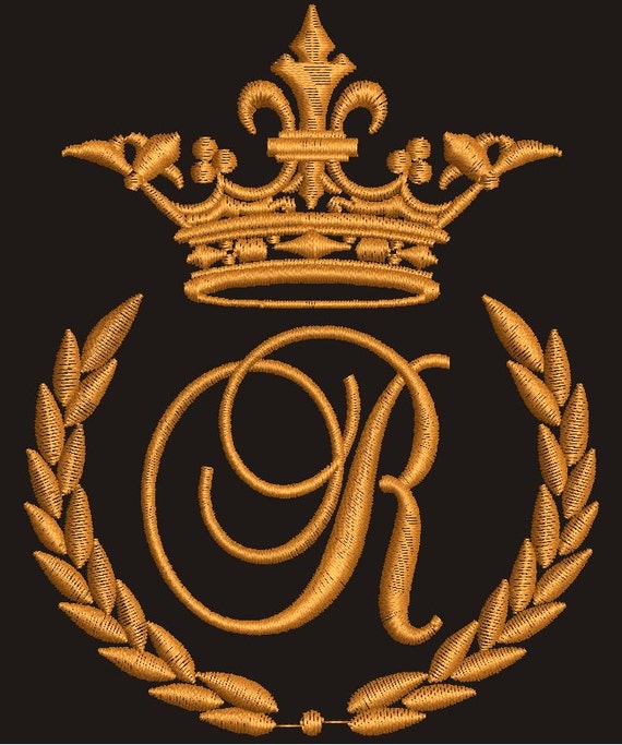 Crown laurel wreath and the monogram letter R