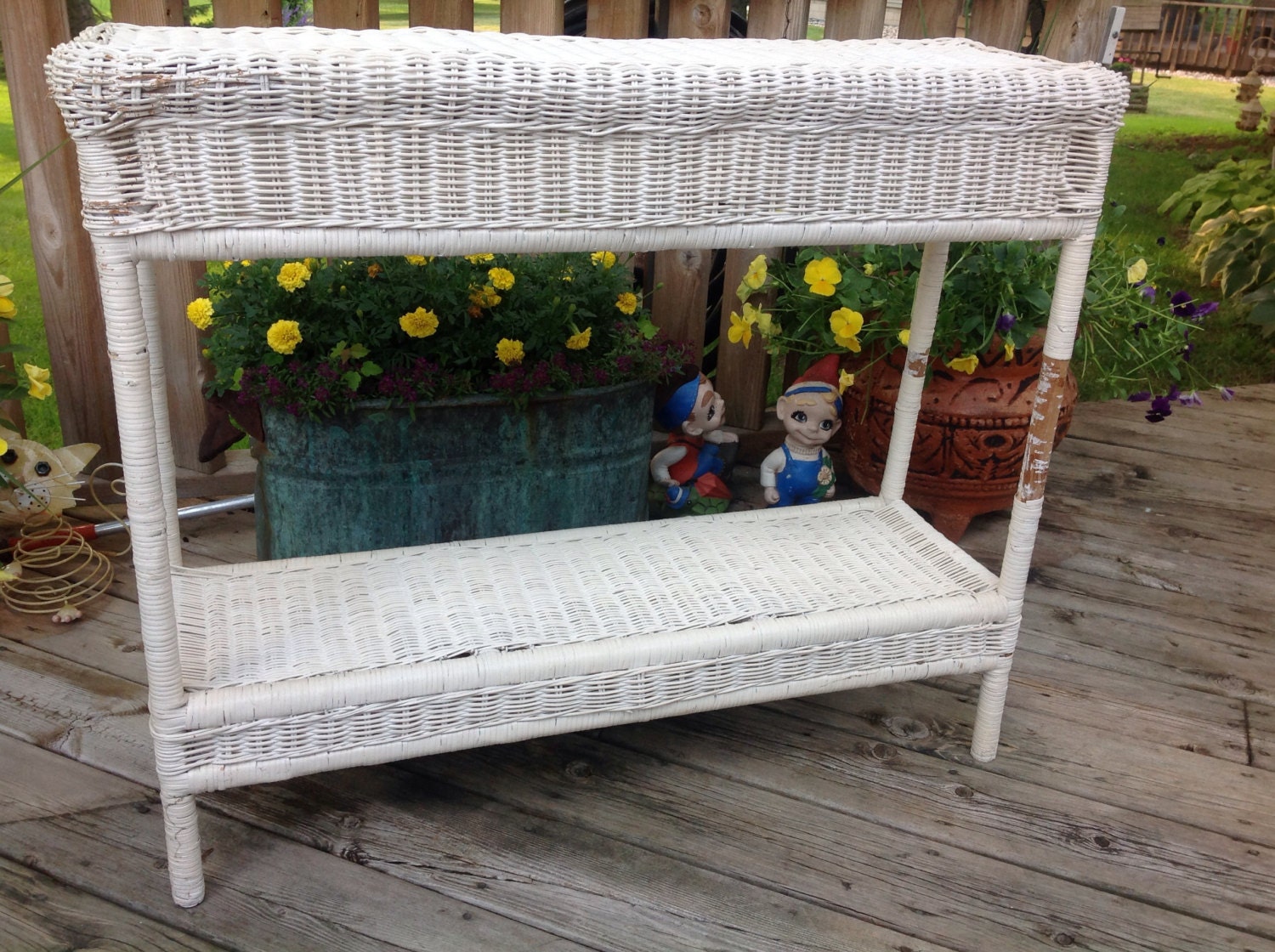 Vintage Wicker Stand Two Tiered Wicker Stand White Wicker Furniture