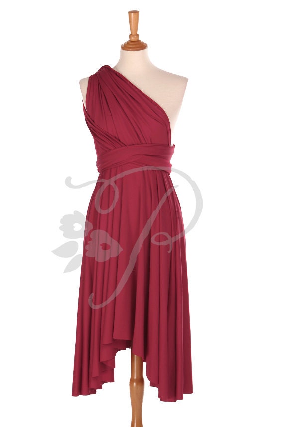 Bridesmaid Dress Infinity Dress Maroon Knee Length Wrap