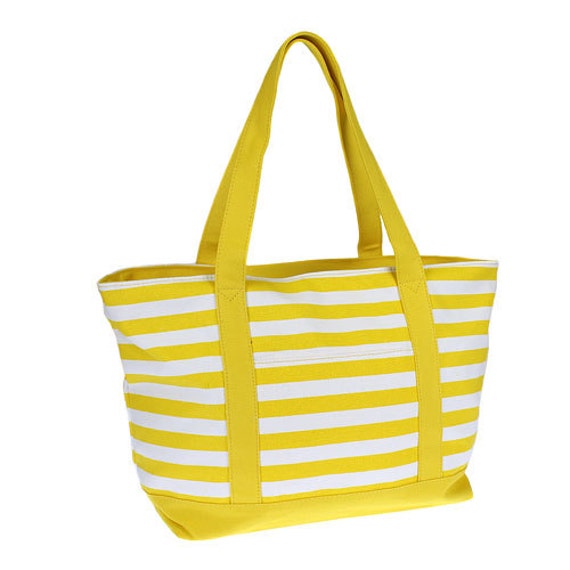 Yellow Striped Beach Bag Personalized by DoubleBEmbroidery on Etsy