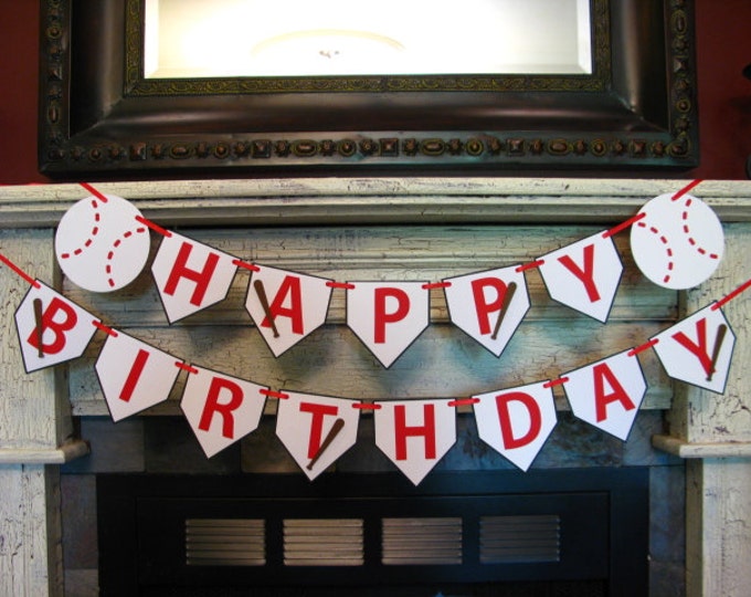 Baseball Happy Birthday Banner - Baseball Banner, Baseball Party