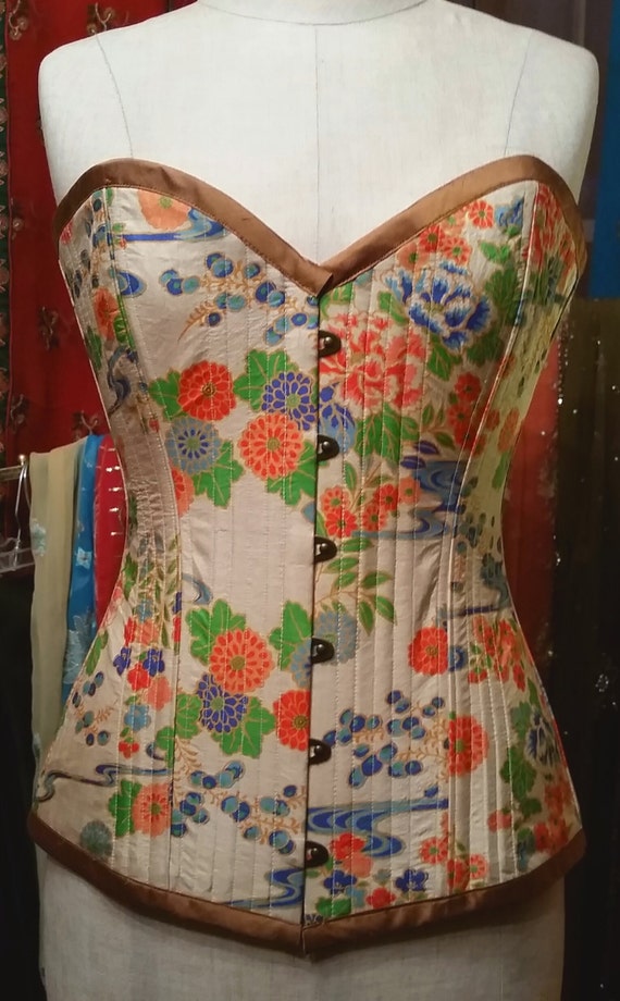 Antique kimono silk corset steampunk victorian handmade one of
