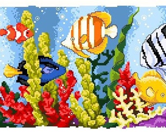 Colorful Fishes and Corals -Cross Stitch Pdf Pattern