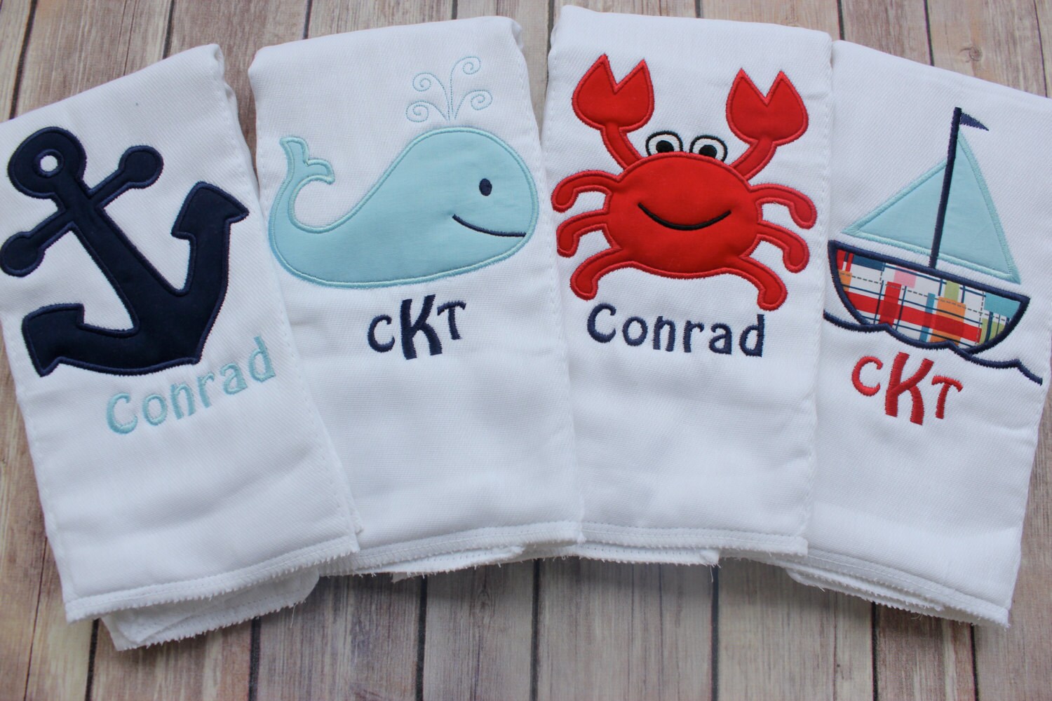 Baby Boy Monogrammed Burp Cloth Set Nautical Burp Cloth Set