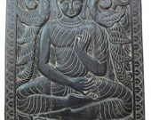 Budha Interiors Vitarka Mudra Teaching Buddha Carving Wood Wall Hanging 36x48 Inches