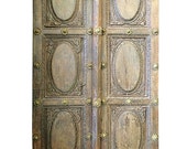 Vintage Indian Doors Brass Floral Accent Architecture Double Door Panel - India Furniture
