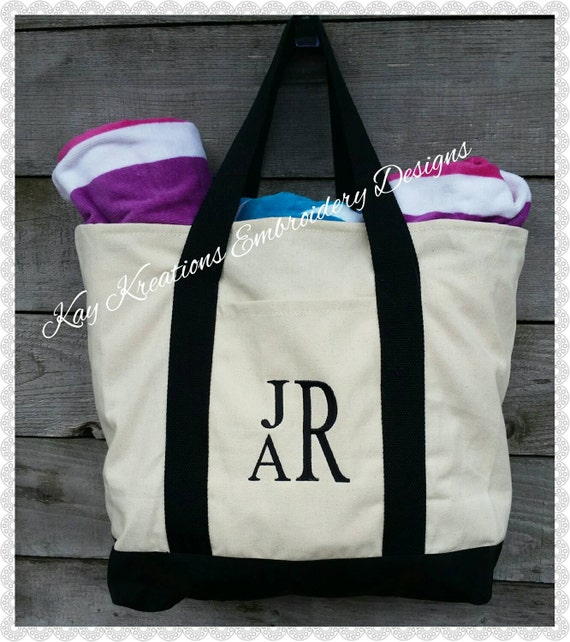 Monogram Canvas Tote - Extra Large Monogrammed Boat Tote Beach Bag ...