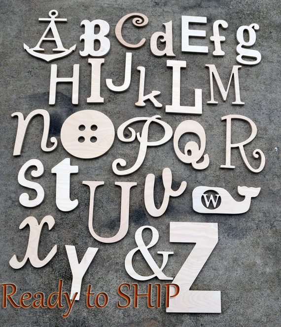 Random Alphabet Set Unfinished Wooden Letters Wall Decor A