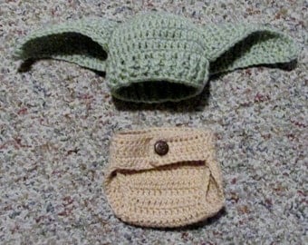 Crochet Star Wars Newborn Yoda Hat and Diaper Cover/soaker photo prop made to order