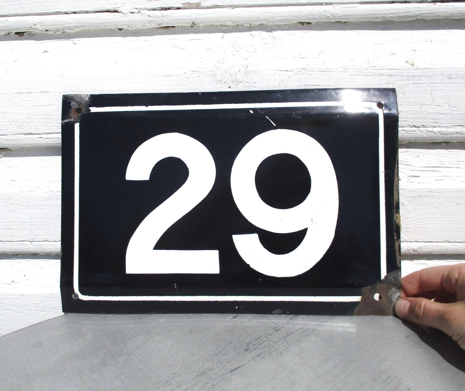 Enamel Sign 29 House Number Sign Vintage Black by MerilinsRetro