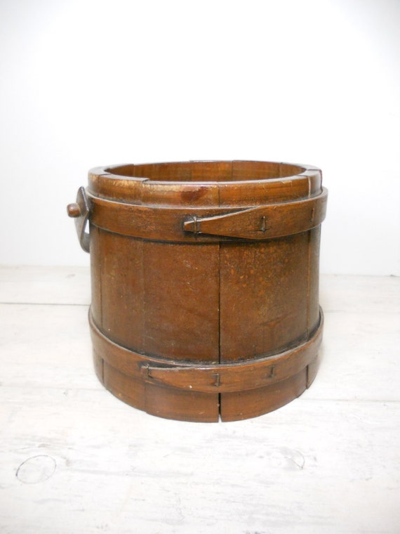 Antique Firkin with Handle Wood Bucket