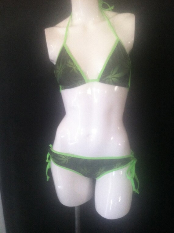 pot leaf bikini 420 friendly marijuana print lingerie weed