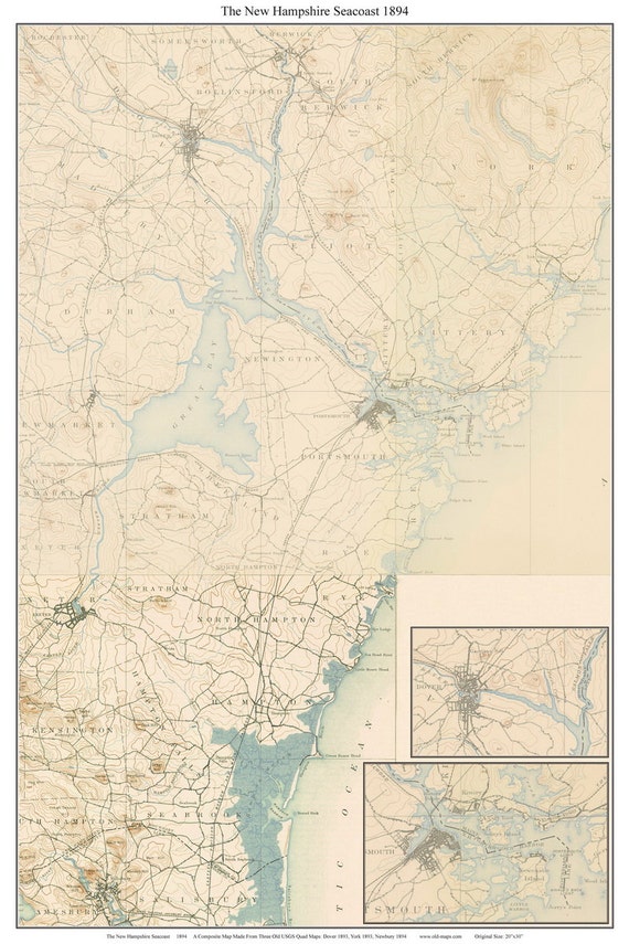 New Hampshire Seacoast 1894 USGS Old Topo Map Custom