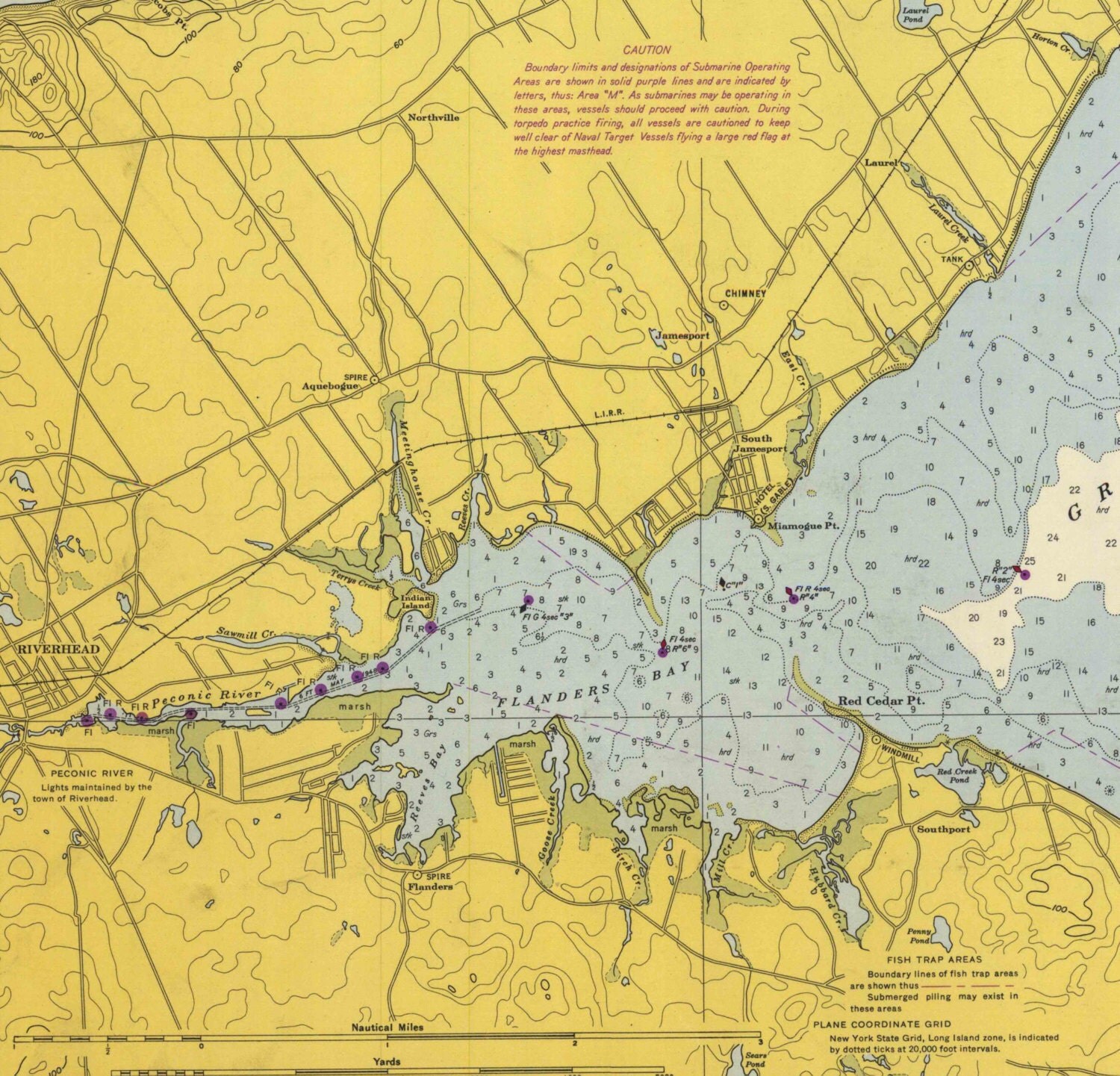 Shelter Island Sound & Peconic Bays NY 1952 Nautical Map