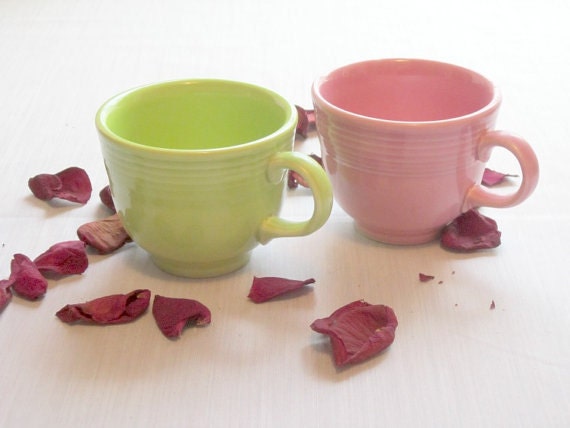 Chartreuse Cups Fiestaware 2 tea   vintage cups Vintage  Rose Fiesta rose and Cup cups cups