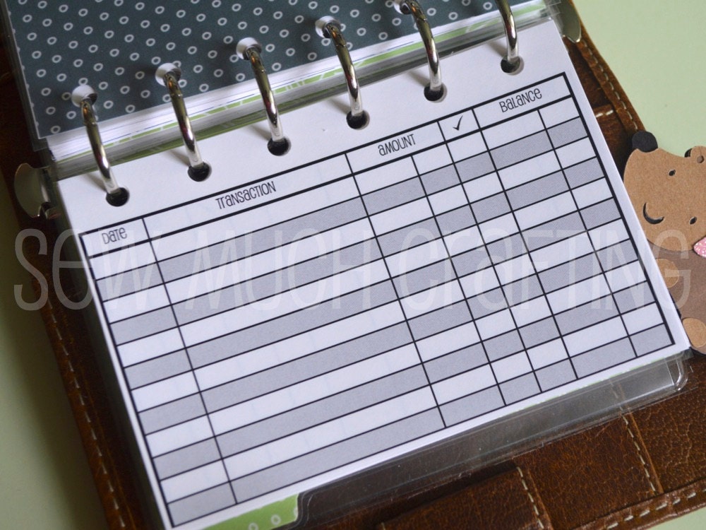 Printed Pocket Size Checkbook Register Style Inserts