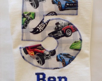 HOT WHEELS BIRTHDAY Shirt. Kids Appliquéd Personalized T-Shirt. Boy Girl Toddler Children's Race Car Party Gift