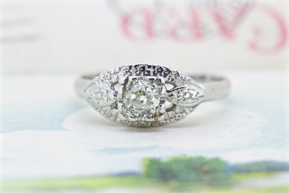 SALE Vintage Engagement Ring Antique Mine Cut Diamond Ring