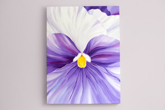 Items similar to Large canvas wall art Purple abstract painting Flower