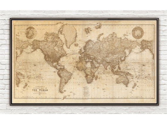 Beautiful World Map Vintage Atlas 1898 Mercator by OldCityPrints