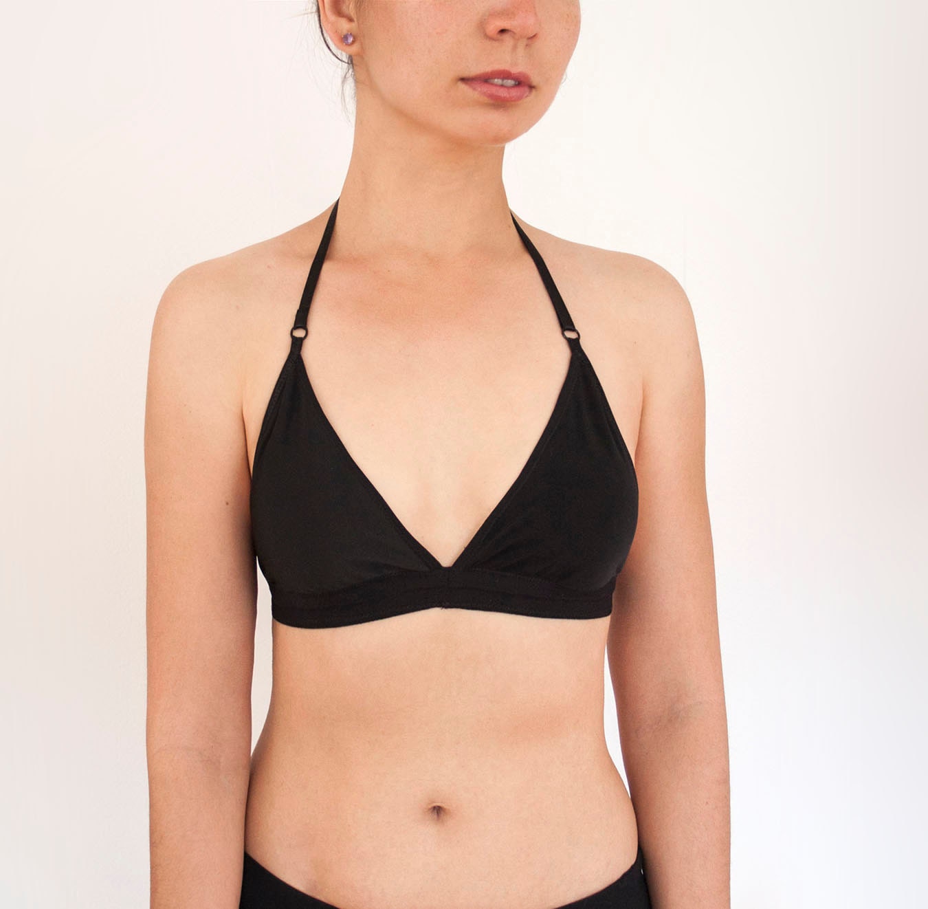 Halter Bralette. Black Backless Bra. Open Back Bra. Wireless