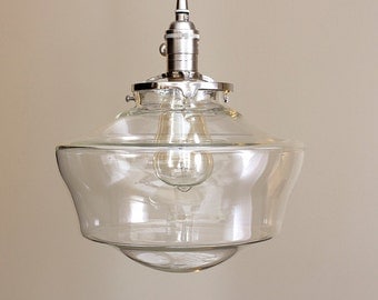 Schoolhouse lighting with 12" clear schoolhouse glass shade pendant light