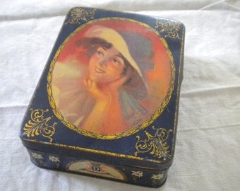 Vintage 1900s French Tin box Lady