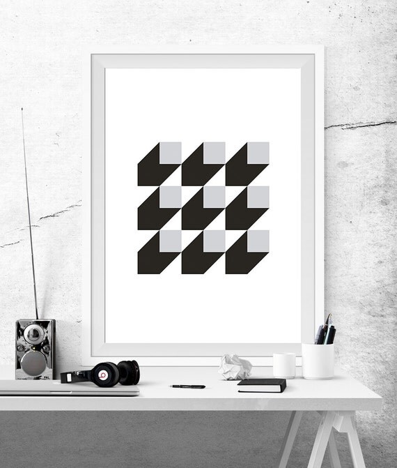 Geometric Abstract Poster Prints Printable Black White Grey