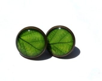 GREEN EARRING STUDS - Green leaf earrings - Green Leaves - Nature I heart - nature lover gift - green leaf studs - resin - gift for her