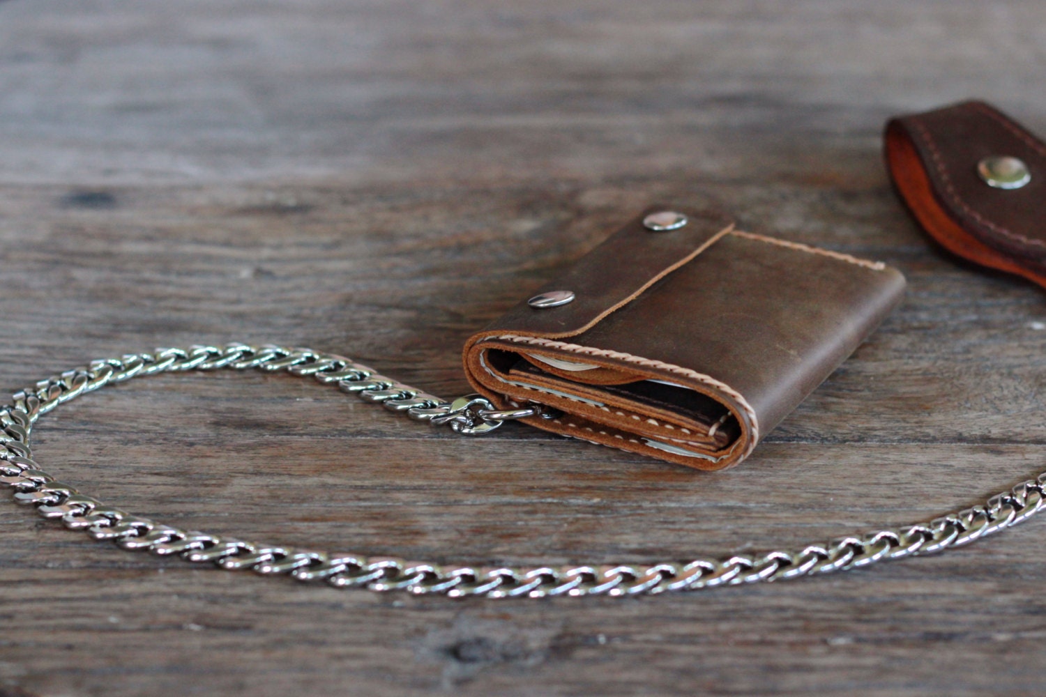 Leather Trifold Wallet With Chain | Semashow.com