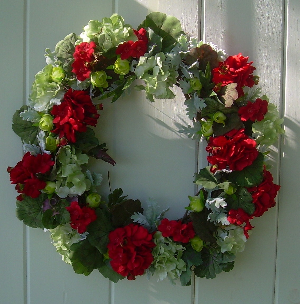 Red geranium summer wreath grapevine Wreath red and green