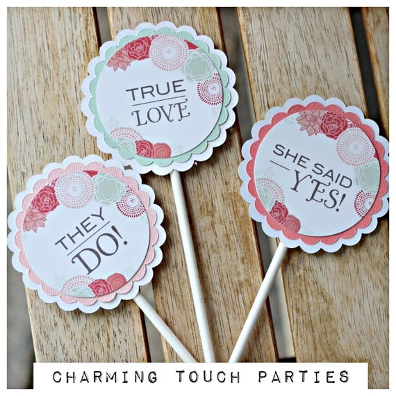 Bridal Shower/ Wedding Cupcake Toppers. Set of 12. Party