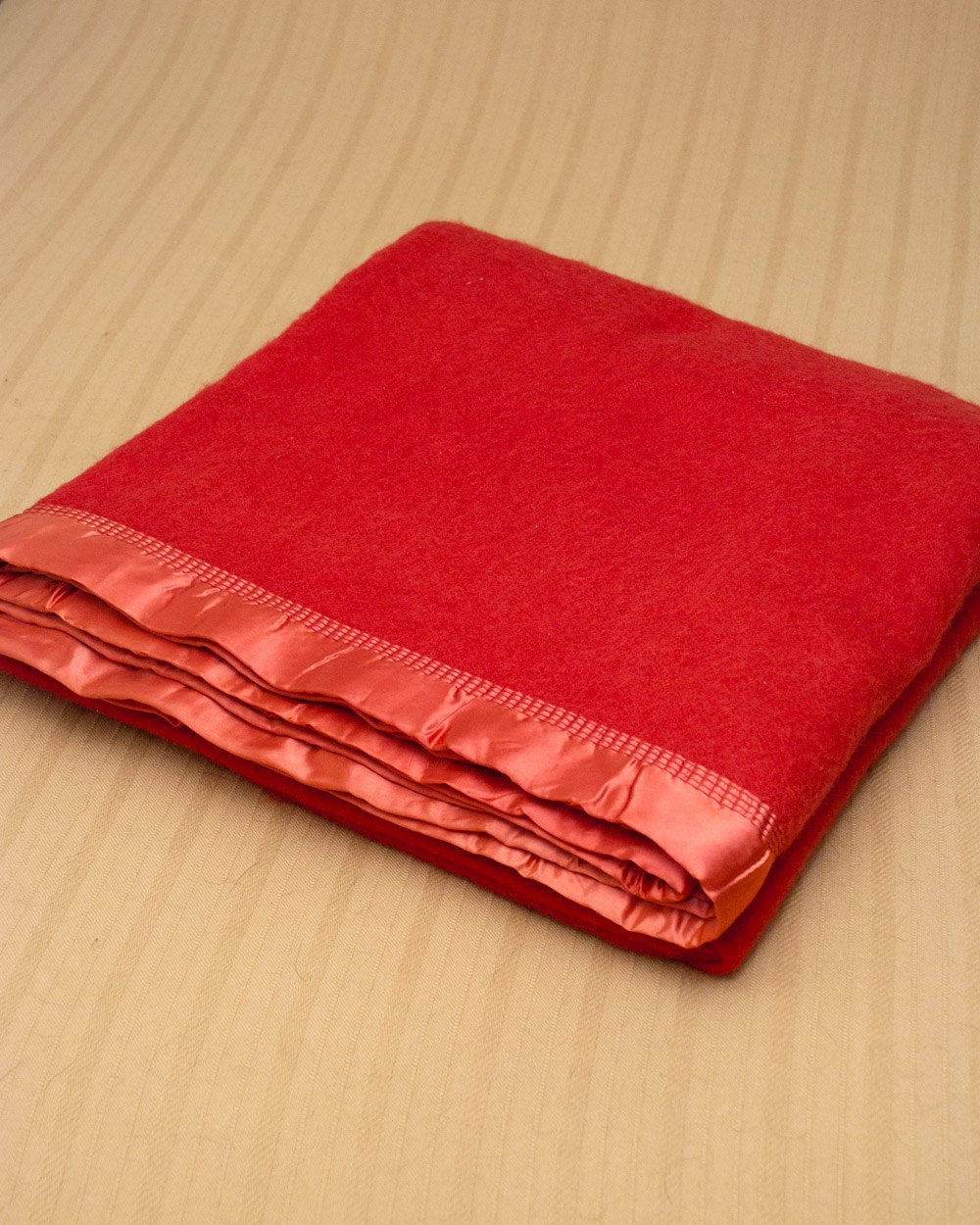 Vintage 100 Wool Blanket Red Wool Large by LovelyLinensandMore