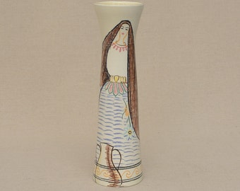 Vintage Hand Painted Cerart Monaco Vase Women & Cactus of Exotique Garden, Spirit of Princess Grace in 50's, Signed M on vase, 2937 F