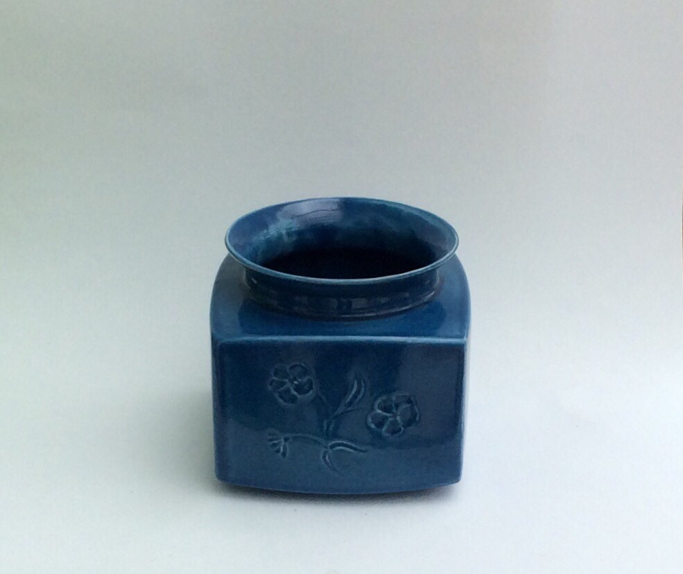 Vintage vase Irish pottery vase blue ceramic wide neck flower
