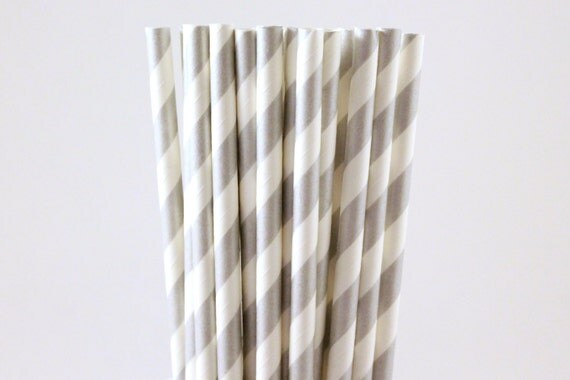 Silver Striped Paper Straws-Striped Straws-Silver Straws-Wedding Straws-Party Straws-Shower Straws-Mason Jar Straws-Cake Pop Sticks Il_570xn